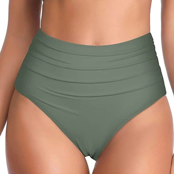 NEW TEMPT ME Olive Green High Rise Swimsuit Bikini Bottom Size Large - Picture 1 of 5